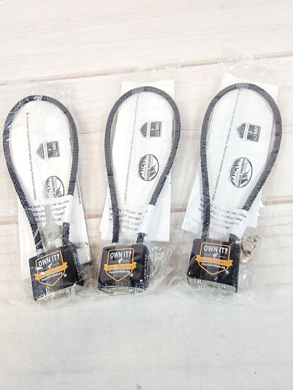 Gun Lock Cable Style - Own It Respect It Secure It Project - Child Safe LOT of 3